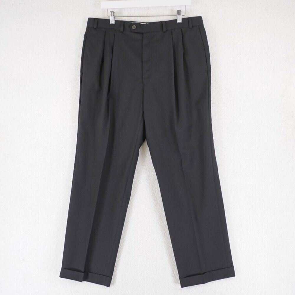 Lauren Ralph Lauren Total Comfort Dress Pants Wool Black Pleated Cuffed 36/31 Mi